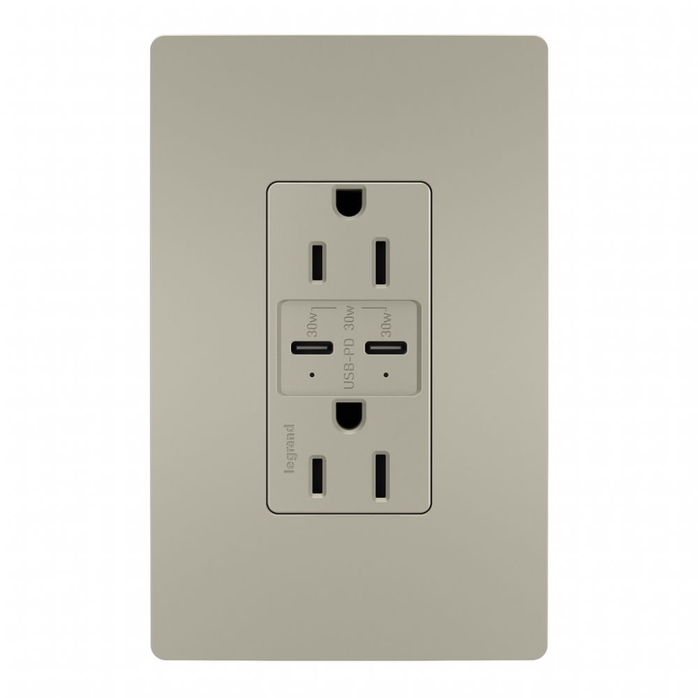 radiant? 15A Tamper Resistant Ultra Fast PLUS Power Delivery USB Type C/C Outlet, Nickel (6 pack)