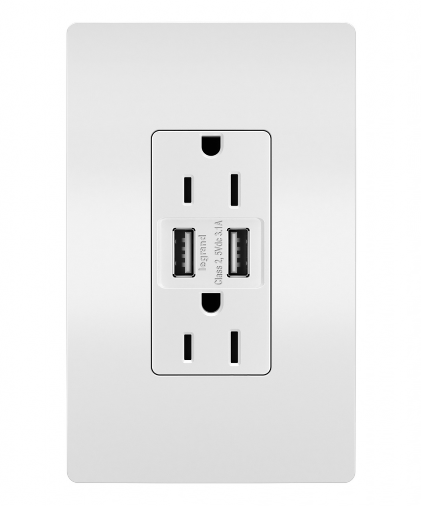 radiant® 15A Tamper-Resistant USB Outlet, White