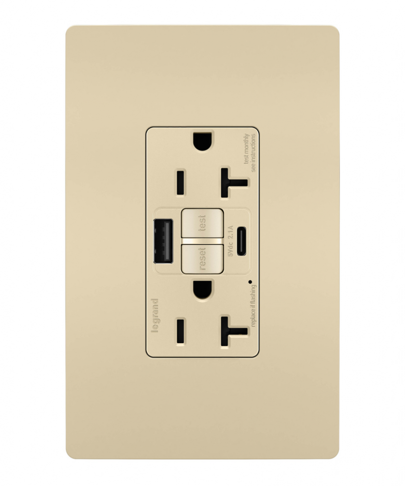 radiant Tamper-Resistant 20A Duplex Self-Test GFCI Receptacles wt SafeLock Protection, Type A/C