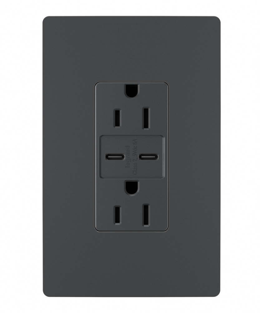 radiant® 15A Tamper-Resistant Ultra-Fast USB Type C/C Outlet, Graphite