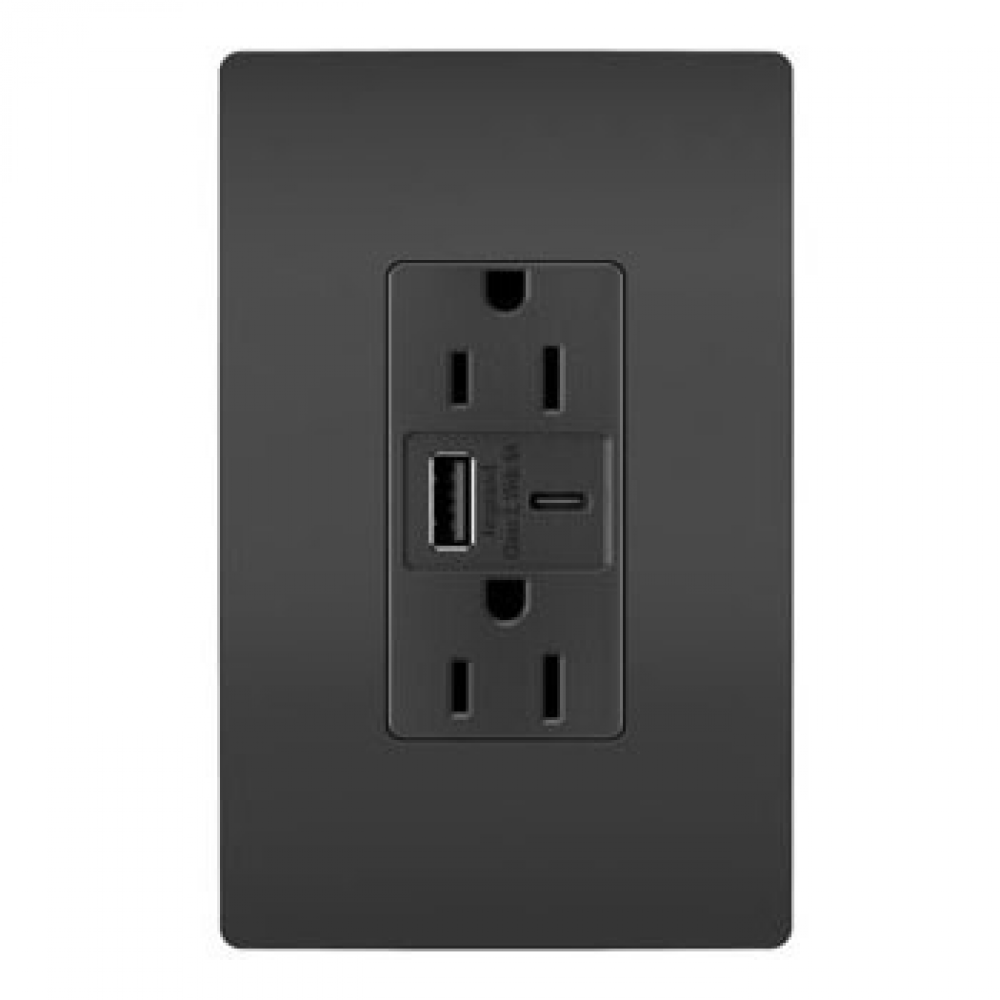 radiant? 15A Tamper-Resistant Ultra-Fast USB Type A/C Outlet, Black (4 pack)