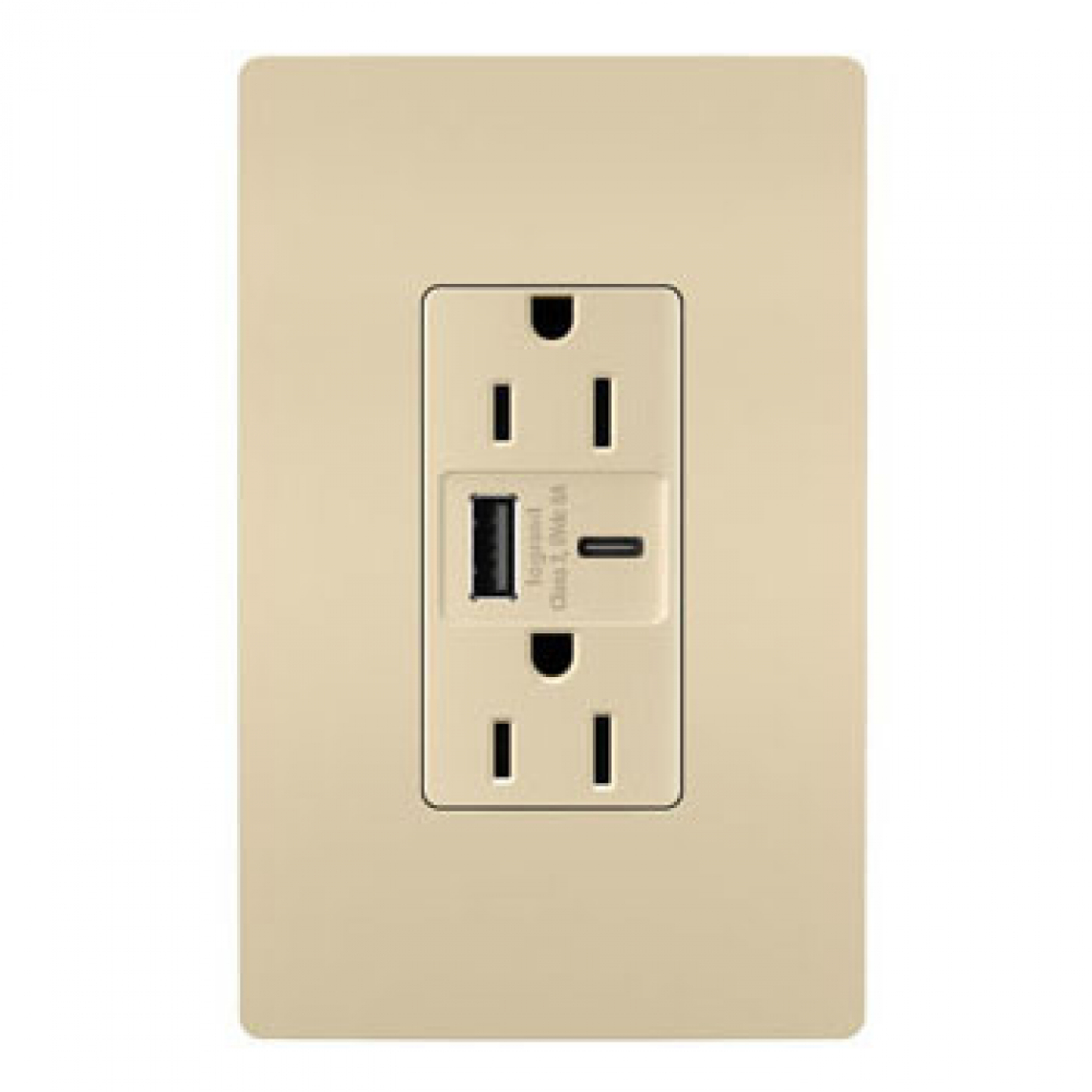 radiant® 15A Tamper-Resistant Ultra-Fast USB Type A/C Outlet, Ivory (10 pack)