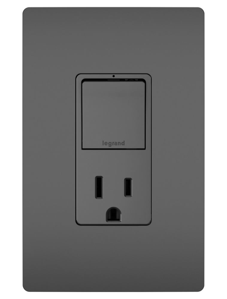 radiant? Single Pole/3-Way Switch with 15A Tamper-Resistant Outlet, Black