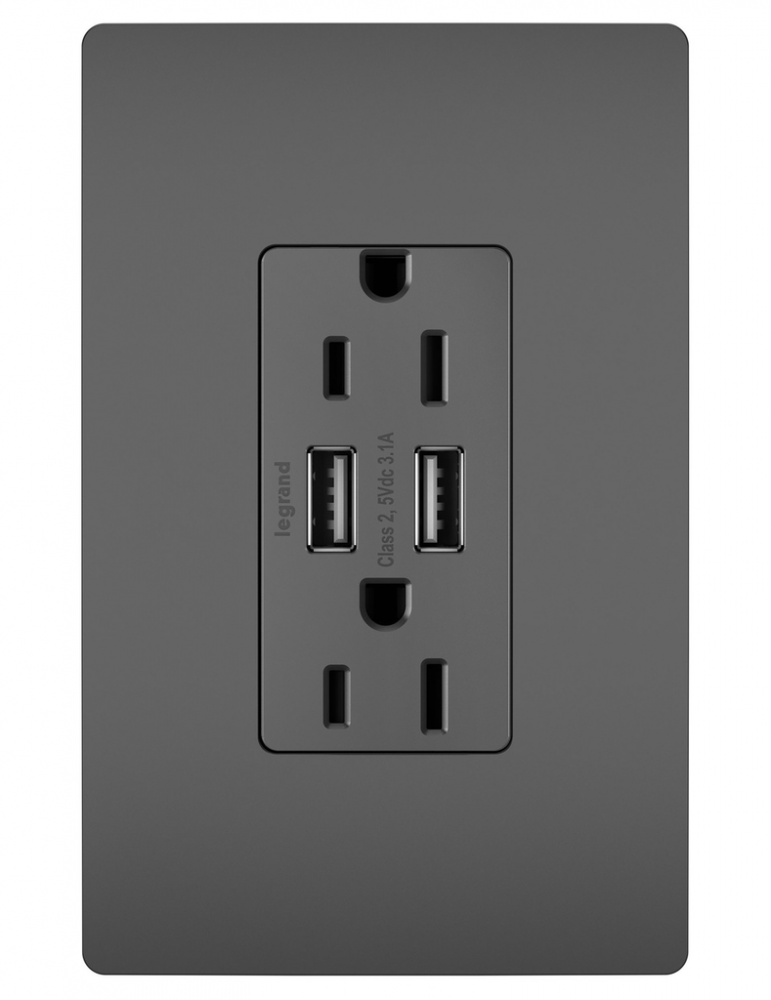 radiant® 15A Tamper-Resistant USB Outlet, Black