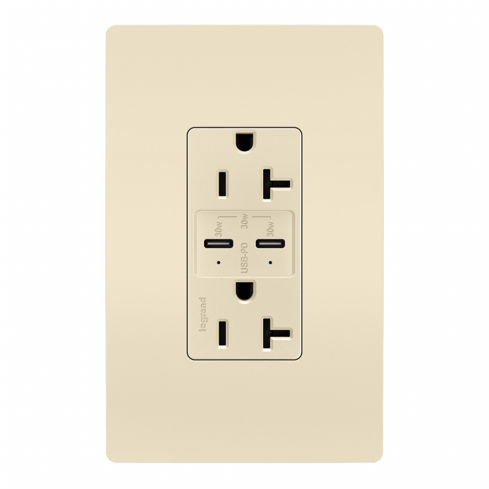 radiant® 20A Tamper Resistant Ultra Fast PLUS Power Delivery USB Type C/C Outlet, Light Almond