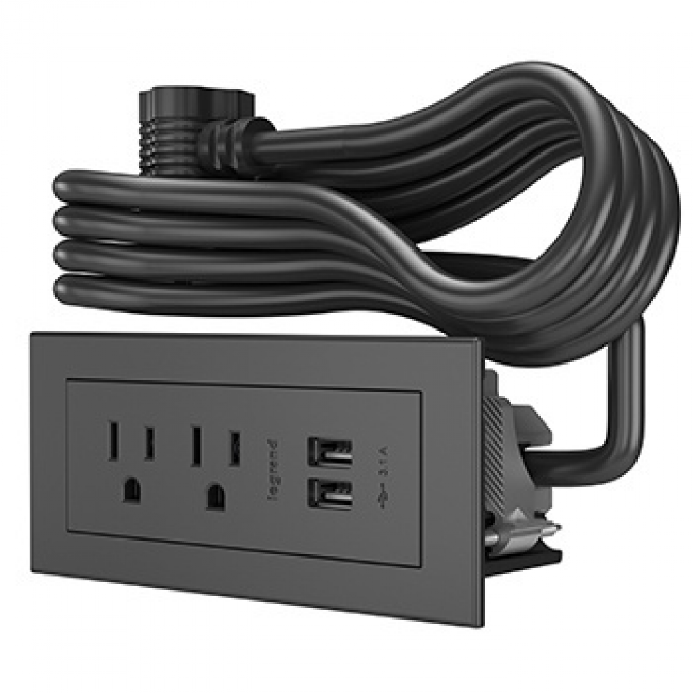 Furniture Power Basic Power Unit with 10' Cord- Black