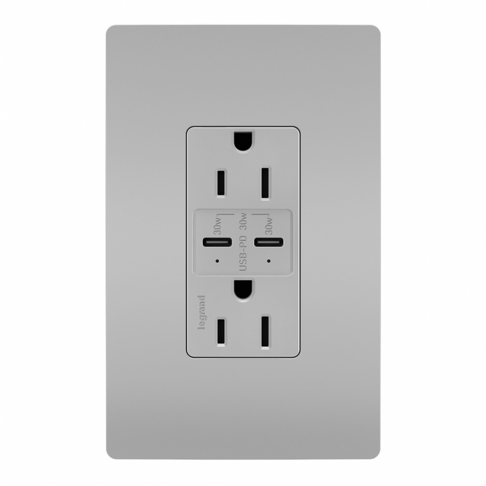 radiant® 15A Tamper Resistant Ultra Fast PLUS Power Delivery USB Type C/C Outlet, Gray