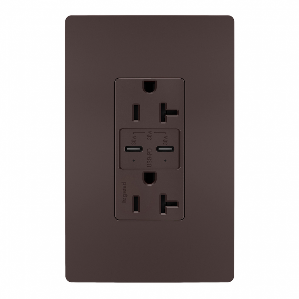 radiant® 20A Tamper Resistant Ultra Fast PLUS Power Delivery USB Type C/C Outlet, Dark Bronze