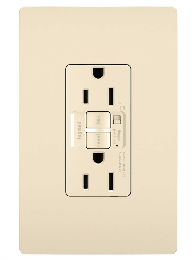 radiant? 15A Tamper Resistant Self Test GFCI Outlet with Audible Alarm, Light Almond