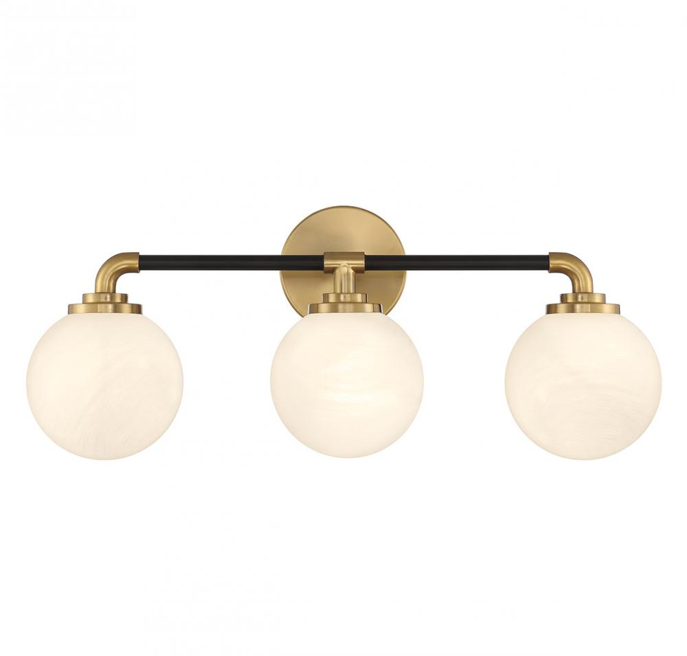 Dresden 3-Light Bathroom Vanity Light in Matte Black with Warm Brass Accents