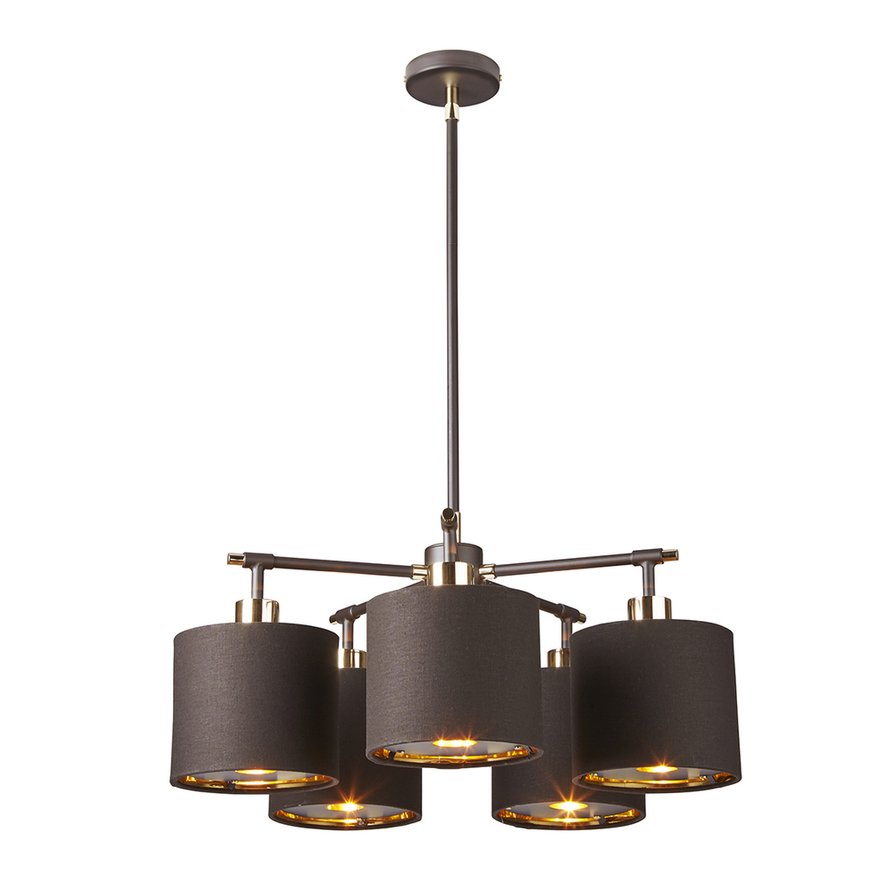 Modern Balance Brown and Polished Brass 5lt Chandelier Retro