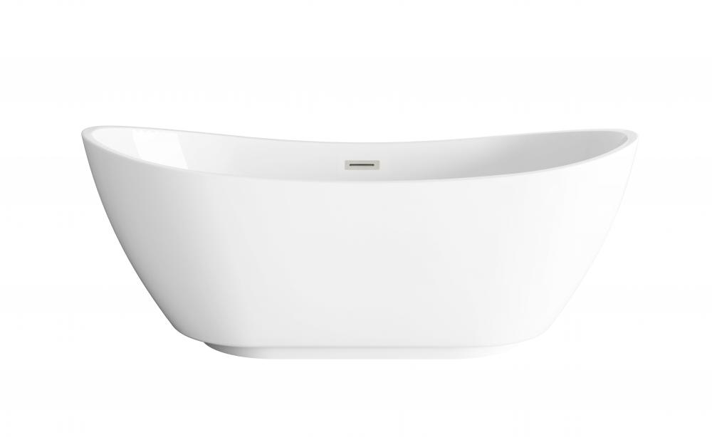 67 inch Soaking Bathtub in Glossy White with Brushed Nickel Trim