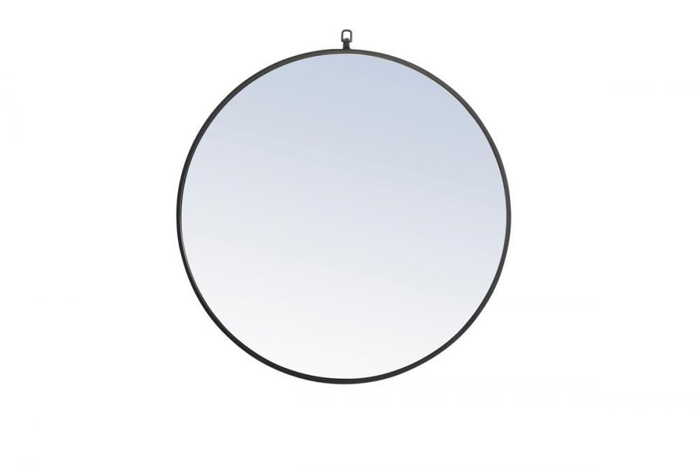 Metal Frame Round Mirror with Decorative Hook 32 Inch Black Finish