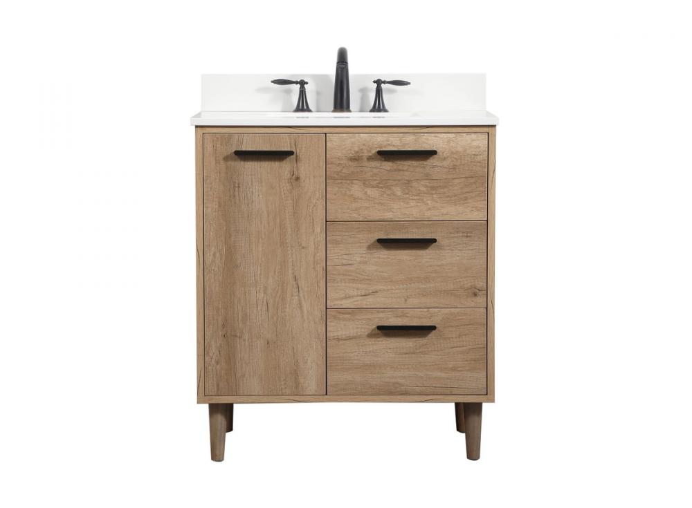 30 Inch Single Bathroom Vanity in Natural Oak with Backsplash