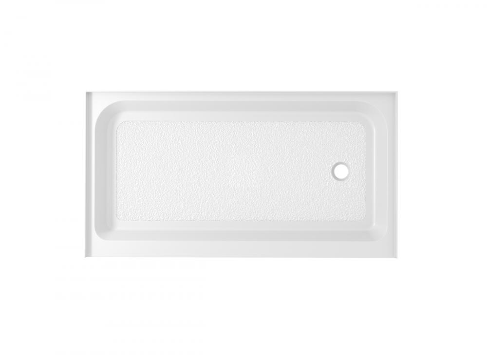 60x36 Inch Single Threshold Shower Tray Right Drain in Glossy White