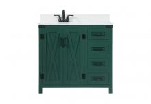 Elegant VF90236MGN-BS - 36 Inch Single Bathroom Vanity in Green with Backsplash