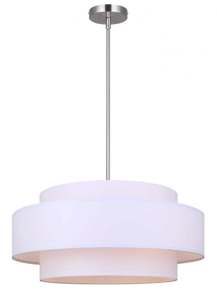 LANDRA, 3 Lt 22" Wide Rod Chandelier, White Fabric Shade, 60W Type A, 22" W x 18 - 60" H