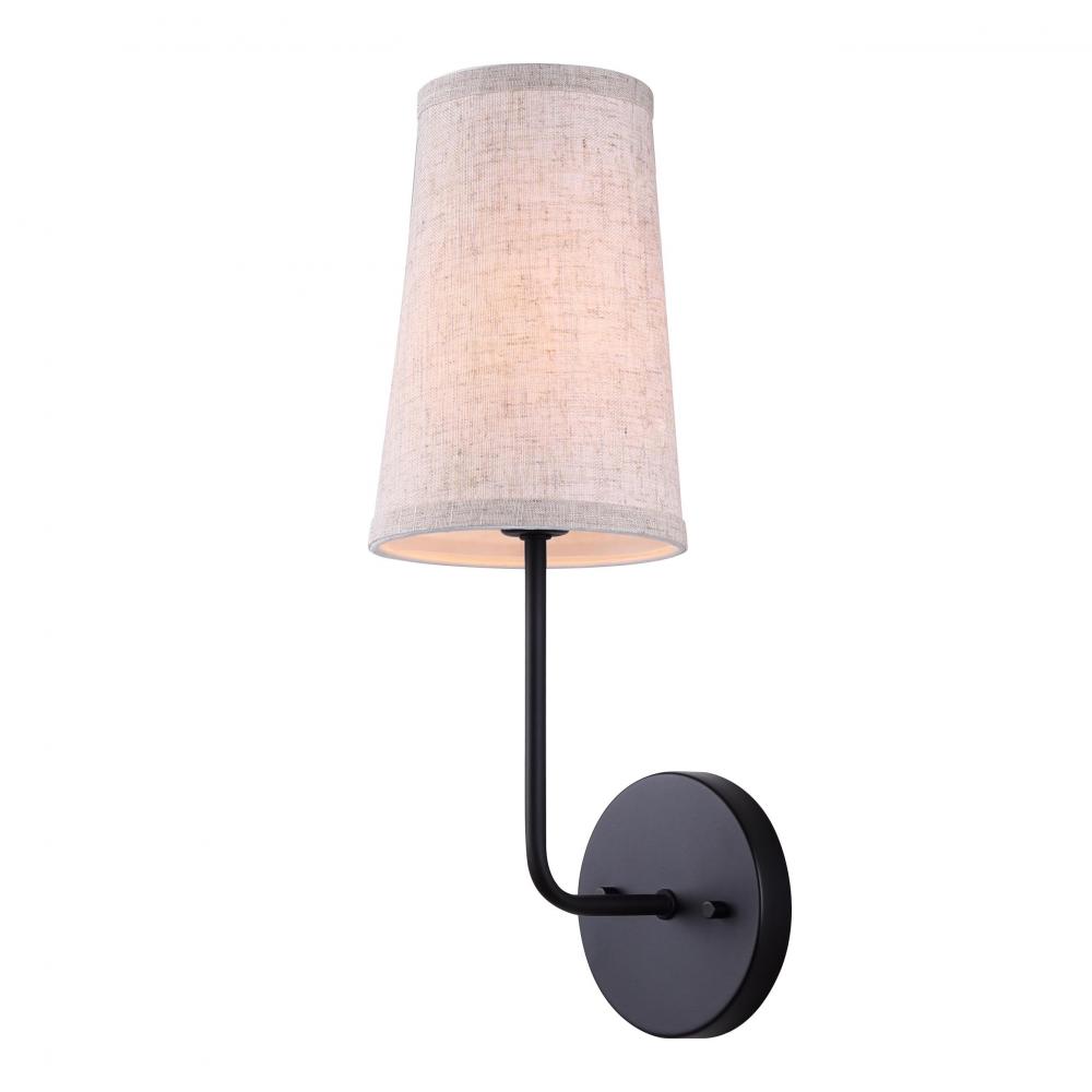 Oakly 5.5 in. 1 Light Black Sconce with White Fabric Shade