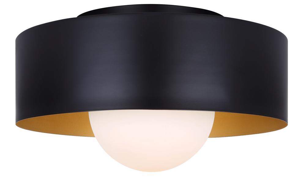 DAYLON 12.625 in. 1-Lt 60-Watt Contemporary Black Flush Mount with Matte Black with Gold Metal Shade