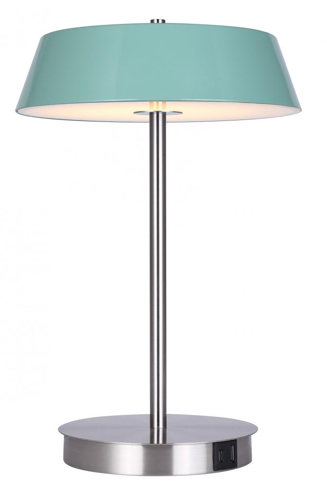 Jessa 14" Integrated LED BRN Table Lamp w/ Teal Metal Shade, On/Off Touch, and USB Chargeports