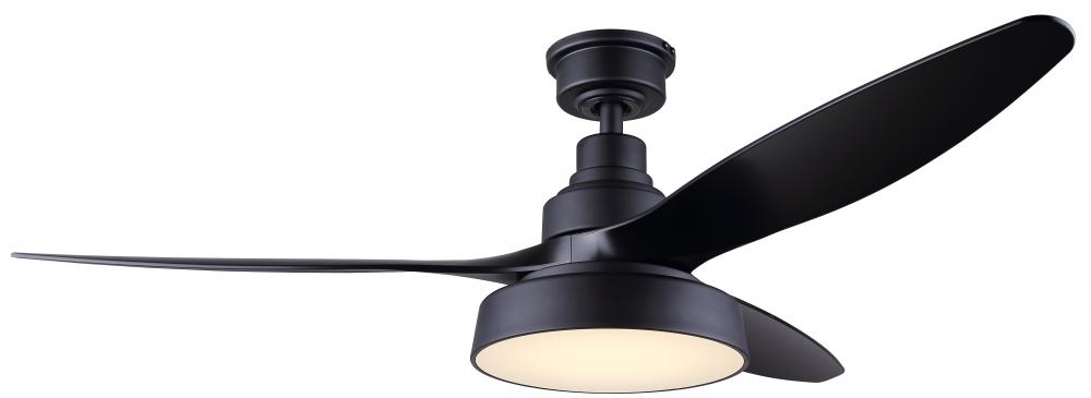 Roman 52 in. Indoor Matte Black Standard Ceiling Fan with Soft White Integrated LED with Remote