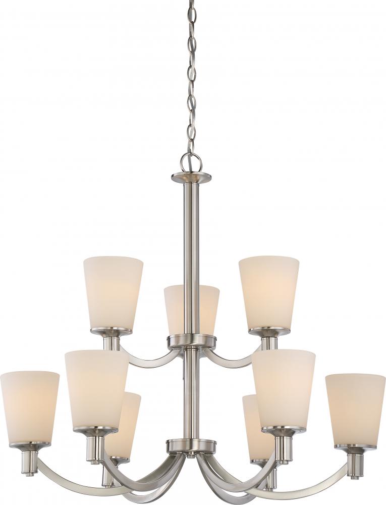 Laguna - 9 Light 2-Tier Hanging with White Glass - Brushed Nickel Finish