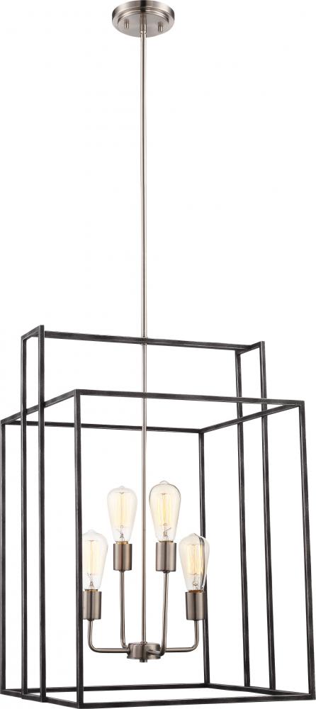 Lake - 4 Light 19" Square Pendant - Iron Black Finish with Brushed Nickel Accents