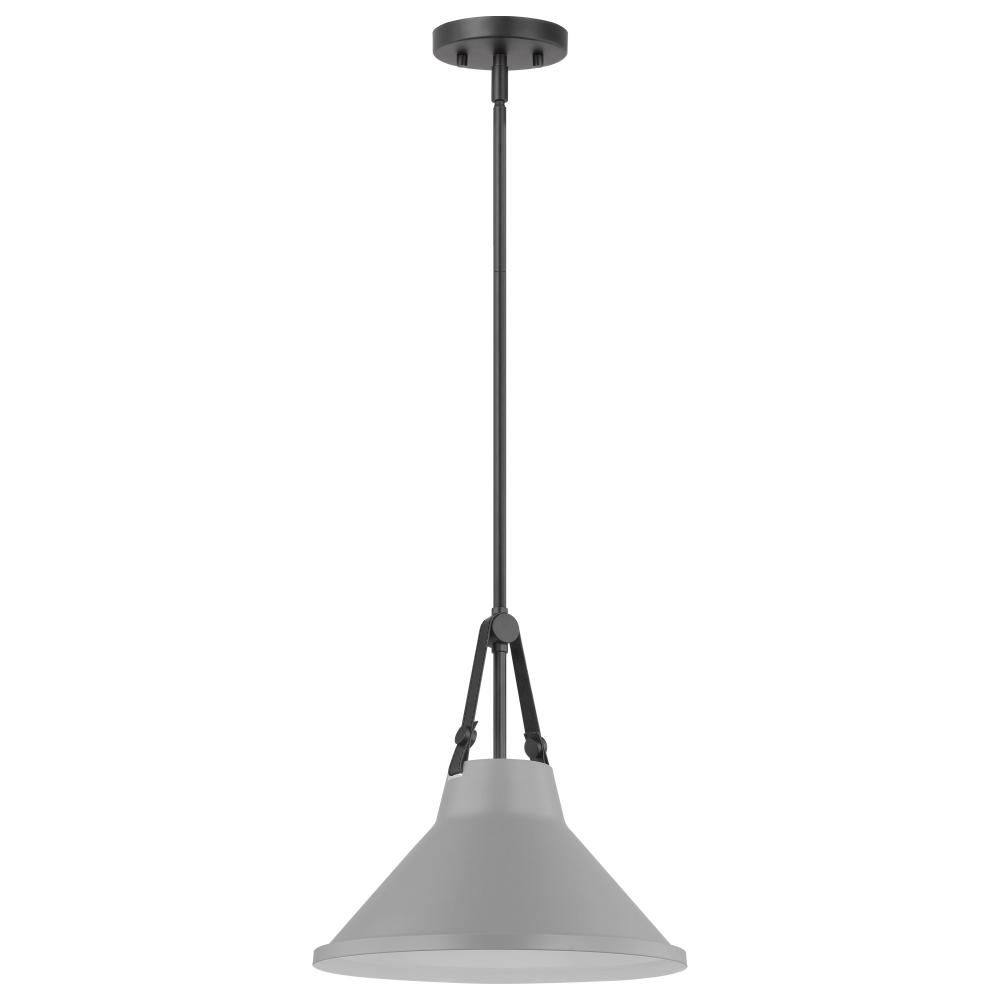 Zelda; 1 Light Pendant; Medium Base; 60 Watt; Black Finish; Gray Metal Shade; Faux Leather Straps