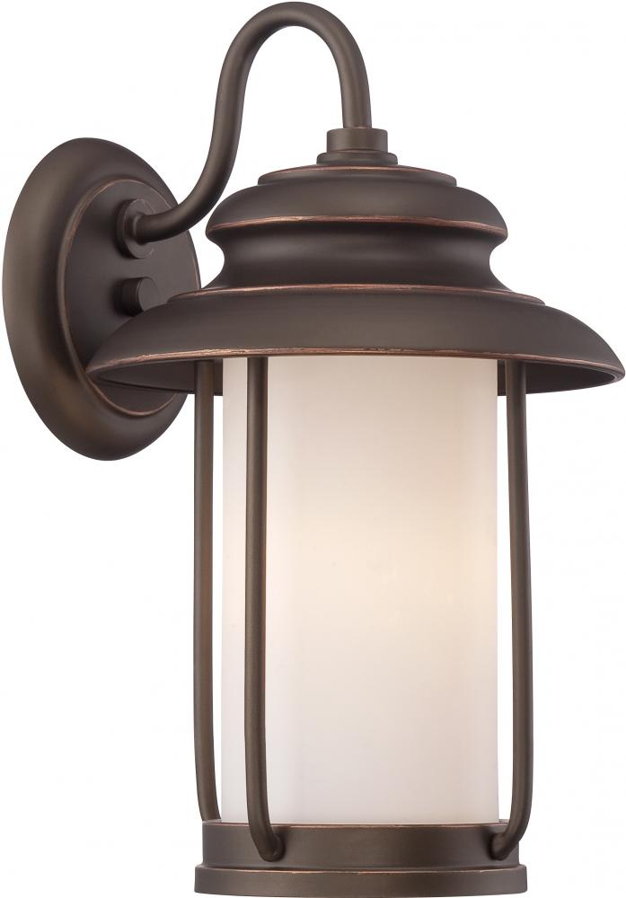 Bethany - LED Small Wall Lantern with Satin White Glass - Mahogany Bronze Finish