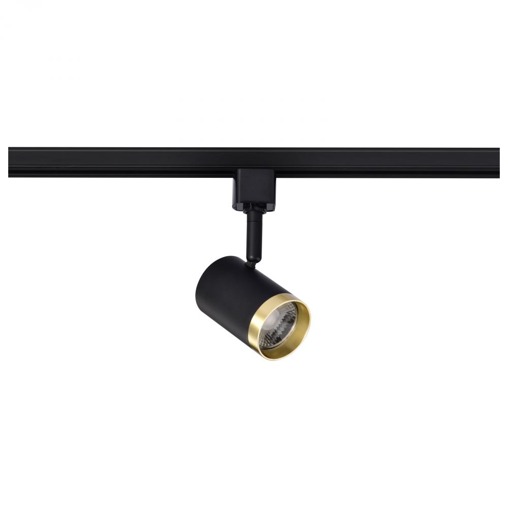 12 Watt LED Small Cylindrical Track Head; 3000K; Matte Black and Brushed Brass Finish