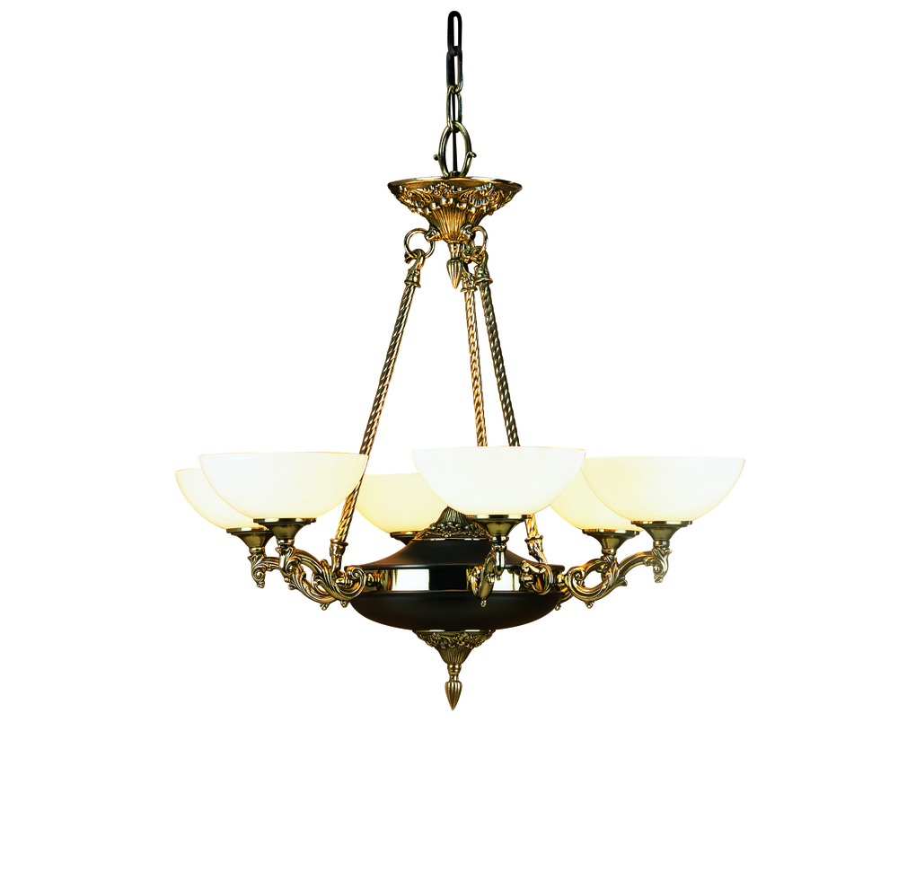 6-Light French Brass Napoleonic Dining Chandelier