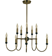 Framburg 4795 AB/MBLACK - 10-Light Antique Brass/Matte Black Nicole Chandelier