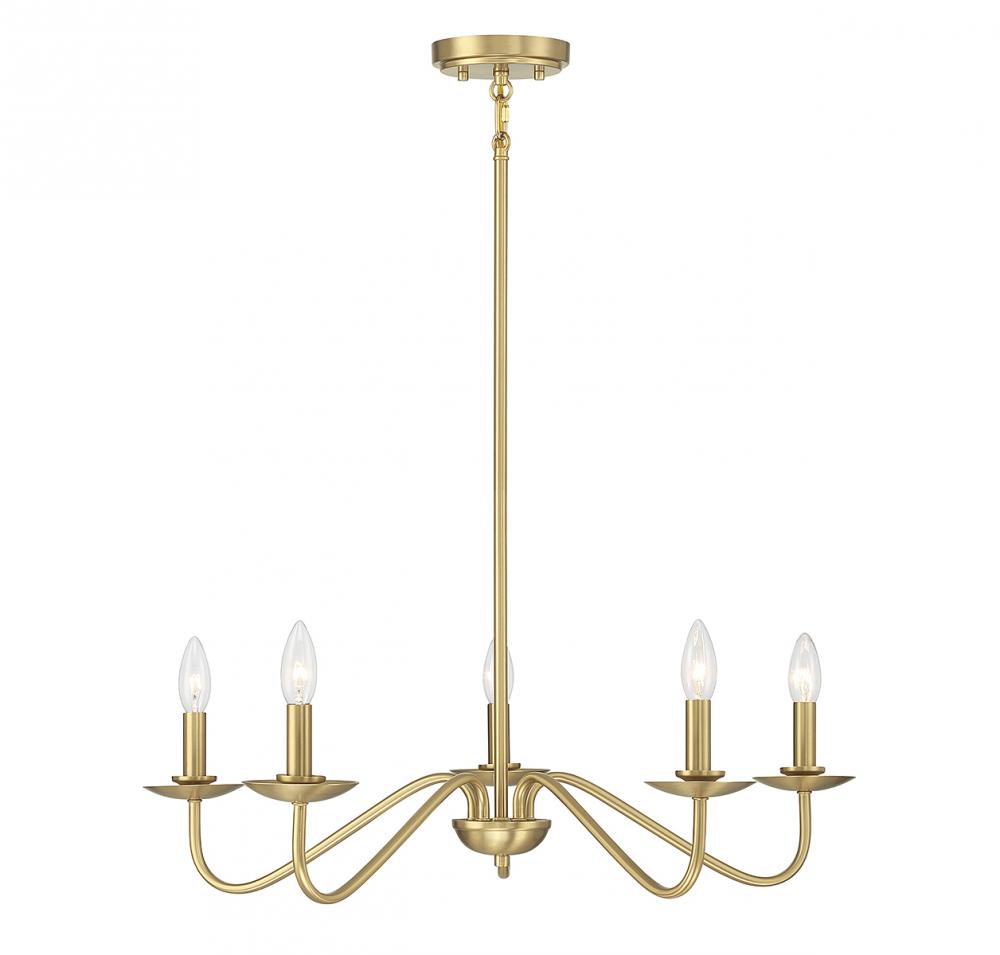 5-Light Chandelier in Natural Brass