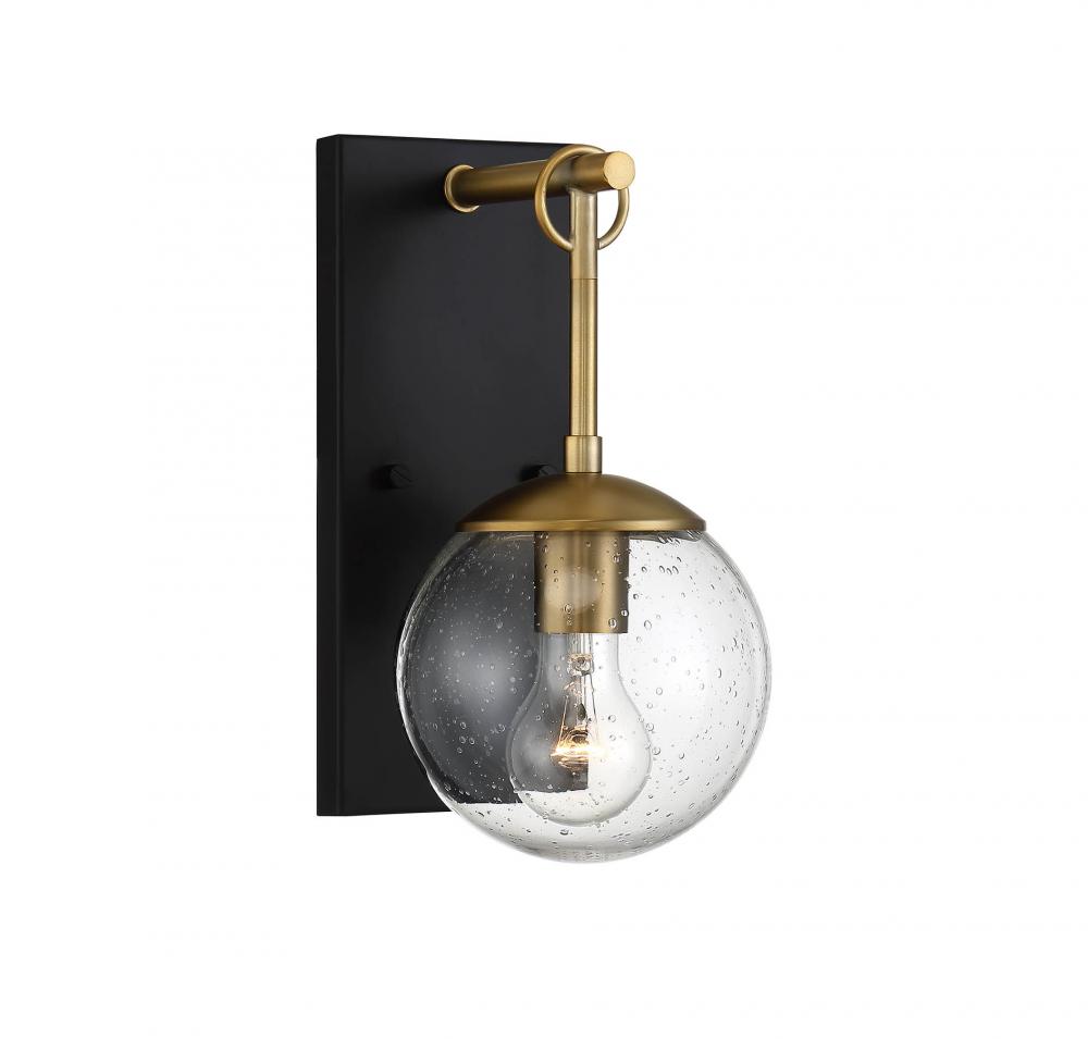 1-Light Outdoor Wall Lantern in Oil Rubbed Bronze with Natural Brass