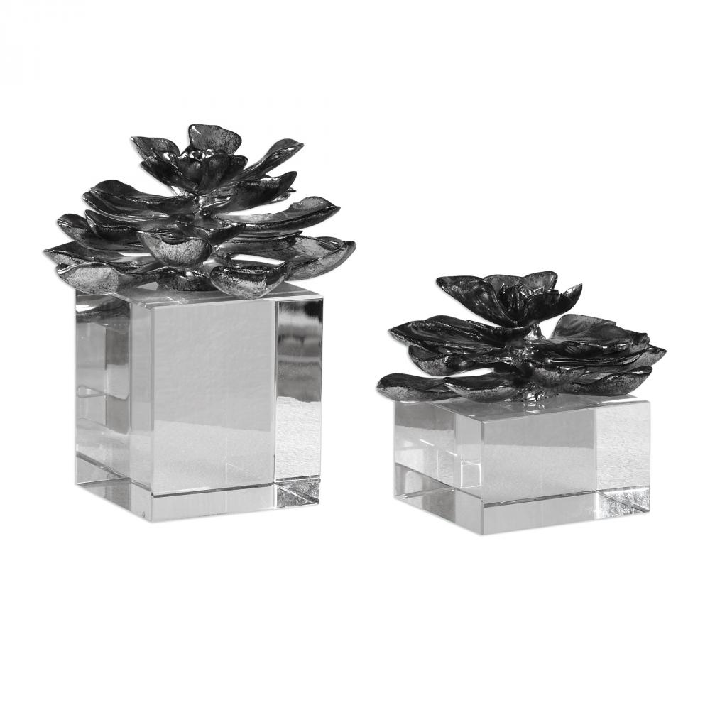 Uttermost Indian Lotus Metallic Silver Flowers S/2