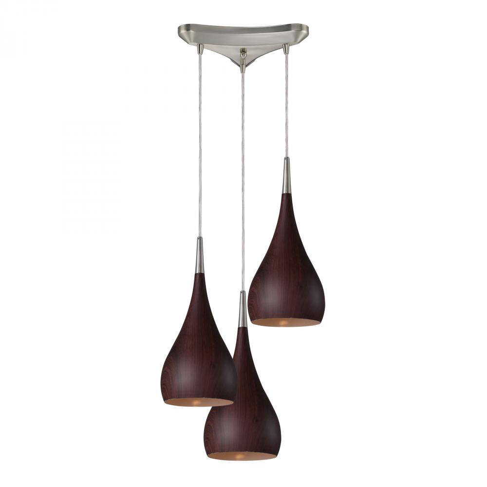 Lindsey 3 Light Pendant In Dark Walnut And Satin