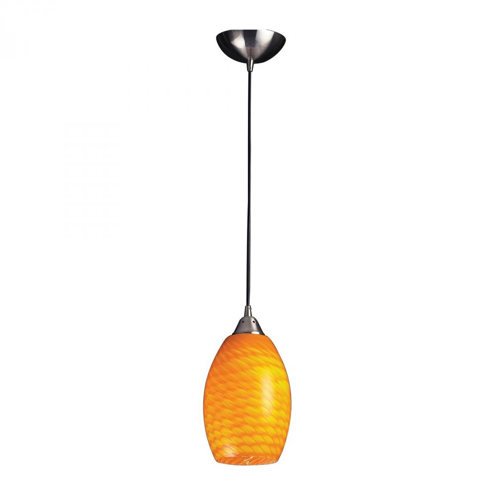 One Light Satin Nickel Canary Glass Down Pendant