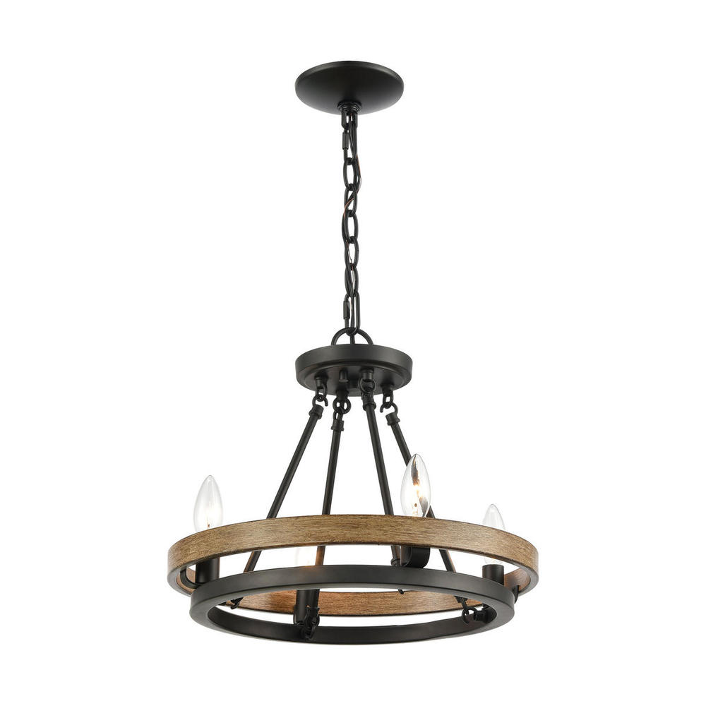 4-Light Chandelier in Matte Black and Aspen