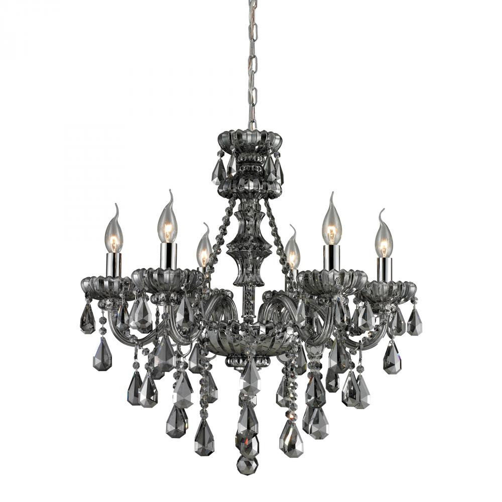 Six Light Smoke Plated/chrome Up Chandelier