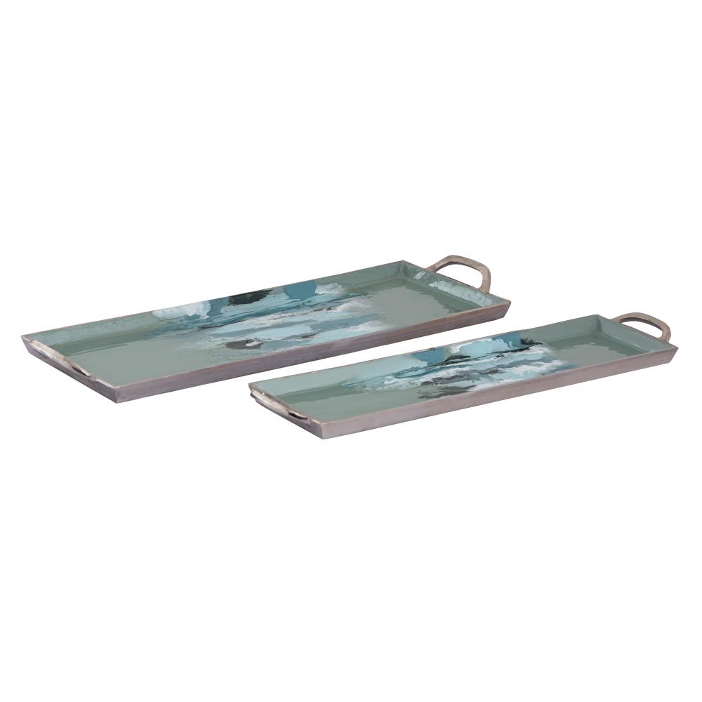 Spindrift Tray - Set of 2 Seafoam Green Enamel